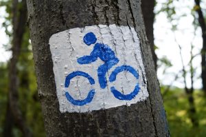 logo piste cyclable sur un arbre